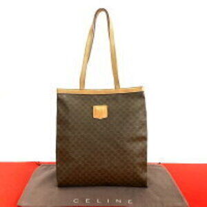Celine Macadam Blason Triomphe leather tote bag handbag brown beige